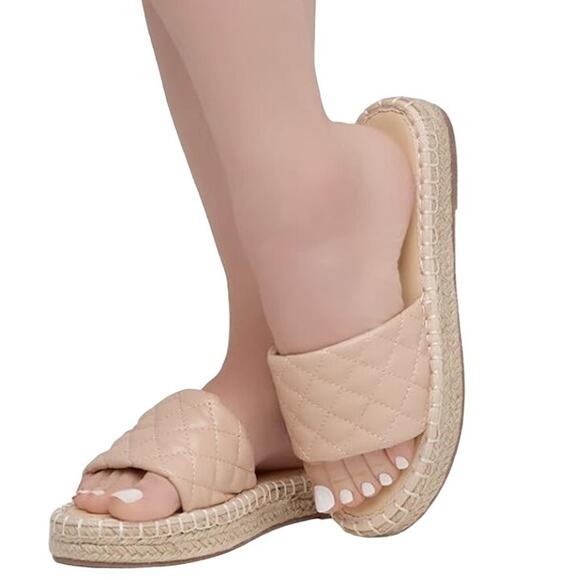 SHOE LAND Narina Open Toe Espadrille Slip On Platform Slide Sandals Pink Size 8 - Picture 1 of 9